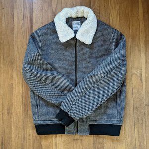 New ORIGINAL PENGUIN Houndstooth Jacket/Detachable Sherpa Collar: Men, M, Black